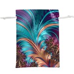 Feather Fractal Artistic Design Conceptual Lightweight Drawstring Pouch (XL) Back