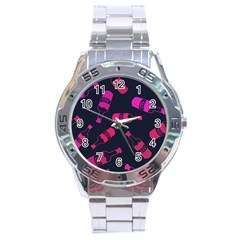 Wine Wine Bottles Background Graphic Stainless Steel Analogue Watch