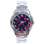 Wine Wine Bottles Background Graphic Stainless Steel Analogue Watch Front