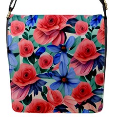 Classy Watercolor Flowers Flap Closure Messenger Bag (s) by GardenOfOphir
