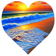 Summer Sunset At The Beach Wooden Puzzle Heart by GardenOfOphir