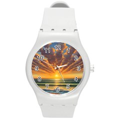 Waves At Sunset Round Plastic Sport Watch (m)