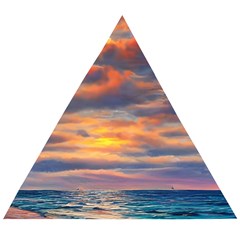 Serene Sunset Over Beach Wooden Puzzle Triangle by GardenOfOphir