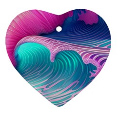 Pink Waves On The Beach Ornament (heart) by GardenOfOphir