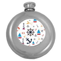 Marine Nautical Seamless Lifebuoy Anchor Pattern Round Hip Flask (5 Oz)