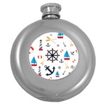 Marine Nautical Seamless Lifebuoy Anchor Pattern Round Hip Flask (5 oz) Front