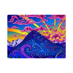 Psychedelic Colorful Lines Nature Mountain Trees Snowy Peak Moon Sun Rays Hill Road Artwork Stars Sk One Side Premium Plush Fleece Blanket (mini)