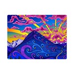Psychedelic Colorful Lines Nature Mountain Trees Snowy Peak Moon Sun Rays Hill Road Artwork Stars Sk One Side Premium Plush Fleece Blanket (Mini) 35 x27  Blanket Front