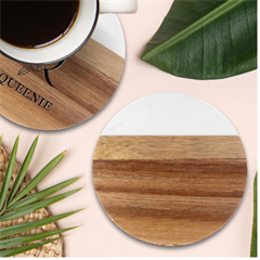 Tsunami Tidal Wave Wave Minimalist Ocean Sea Marble Wood Coaster (round)