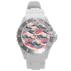 Waves Ocean Sea Water Pattern Rough Seas Round Plastic Sport Watch (l)