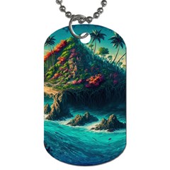 Tropical Island Paradise Ocean Sea Palm Trees Dog Tag (two Sides)