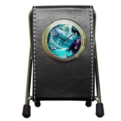 Landscape Nature Digital Art Palm Trees Paradise Pen Holder Desk Clock