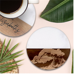 Tsunami Waves Ocean Sea Water Rough Seas 2 Classic Marble Wood Coaster (round) 