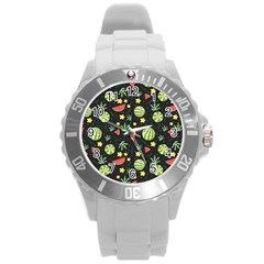 Watermelon Berry Patterns Pattern Round Plastic Sport Watch (l)