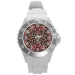 Pink Brown Liquify Repeats Iii Round Plastic Sport Watch (L) Front
