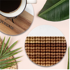 Blue Gray Leaf Pattern Marble Wood Coaster (round)