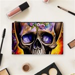 Skull With Flowers - Day Of The Dead Cosmetic Bag (Medium) Front