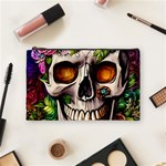 Gothic Skull With Flowers - Cute And Creepy Cosmetic Bag (Medium) Front