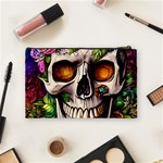 Gothic Skull With Flowers - Cute And Creepy Cosmetic Bag (Medium) Back