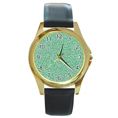 Leaves-015 Round Gold Metal Watch
