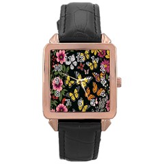 Flowers-109 Rose Gold Leather Watch 