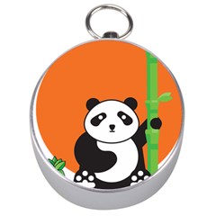 Panda Animal Orange Sun Nature Silver Compasses by Semog4