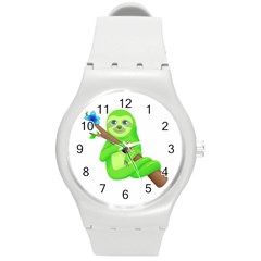 Sloth Branch Cartoon Fantasy Round Plastic Sport Watch (m)
