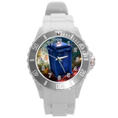 The Police Box Tardis Time Travel Device Used Doctor Who Round Plastic Sport Watch (l)