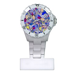 Blue Yellow Background Pattern Vector Texture Paisley Plastic Nurses Watch