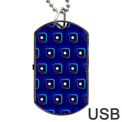 Blue Neon Squares - Modern Abstract Dog Tag Usb Flash (two Sides)