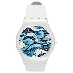 Pattern Ocean Waves Arctic Ocean Blue Nature Sea Round Plastic Sport Watch (m)