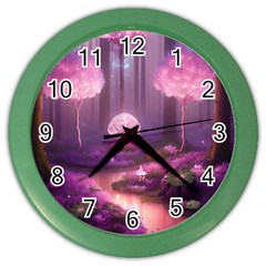 Trees Forest Landscape Nature Neon Color Wall Clock