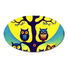 Owl Animal Cartoon Drawing Tree Nature Landscape Oval Magnet