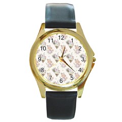 Roses-white Round Gold Metal Watch