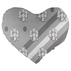 Strip-gray Large 19  Premium Flano Heart Shape Cushions