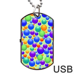 Background Pattern Design Colorful Bubbles Dog Tag Usb Flash (two Sides)