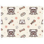 Pug Dog Cat With Bone Fish Bones Paw Prints Ball Seamless Pattern Vector Background Two Sides Premium Plush Fleece Blanket (Extra Small) 40 x30  Blanket Front