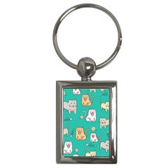 Seamless-pattern-cute-cat-cartoon-with-hand-drawn-style Key Chain (rectangle) by Salman4z