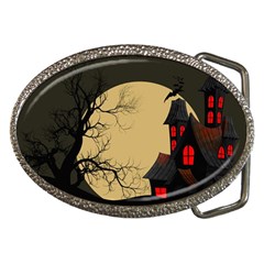 Halloween Moon Haunted House Full Moon Dead Tree Belt Buckles by Ravend