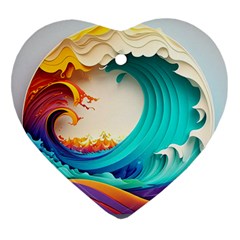 Tsunami Tidal Wave Waves Minimalist Ocean Sea Ornament (heart) by Ravend