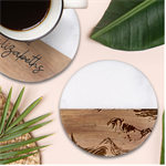 Tsunami Waves Ocean Sea Nautical Nature Water Classic Marble Wood Coaster (Round)  Front