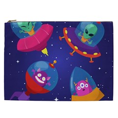 Cartoon-funny-aliens-with-ufo-duck-starry-sky-set Cosmetic Bag (xxl) by Salman4z