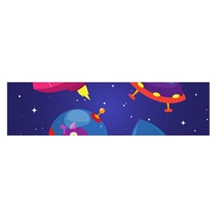 Cartoon-funny-aliens-with-ufo-duck-starry-sky-set Oblong Satin Scarf (16  X 60 )