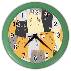 Seamless-pattern-cute-cat-cartoons Color Wall Clock