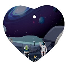 Alien-astronaut-scene Heart Ornament (two Sides) by Salman4z