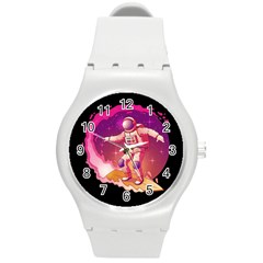 Astronaut-spacesuit-standing-surfboard-surfing-milky-way-stars Round Plastic Sport Watch (m)