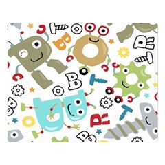 Seamless-pattern-vector-with-funny-robots-cartoon Premium Plush Fleece Blanket (large)