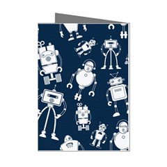 White-robot-blue-seamless-pattern Mini Greeting Cards (pkg Of 8) by Salman4z
