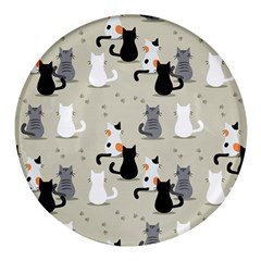 Cute-cat-seamless-pattern Round Glass Fridge Magnet (4 Pack)