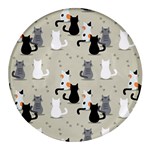 Cute-cat-seamless-pattern Round Glass Fridge Magnet (4 pack) Front